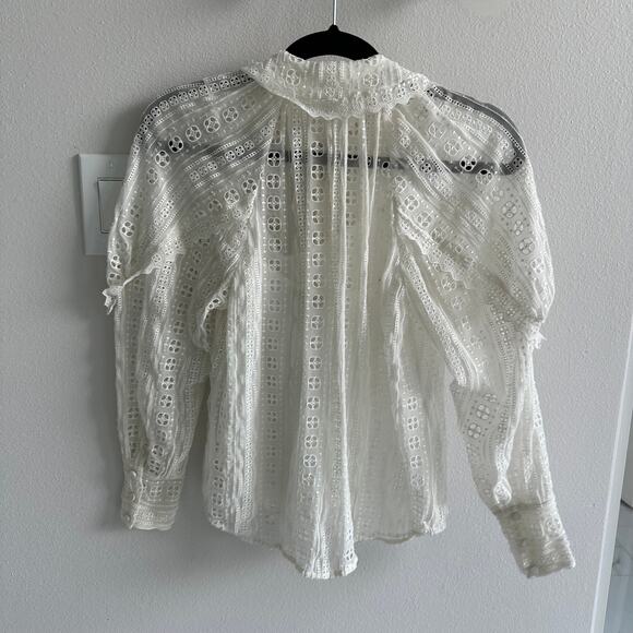Rebecca Taylor Long Sleeve Geo Eyelet Blouse Top Size XS - Picture 5 of 5